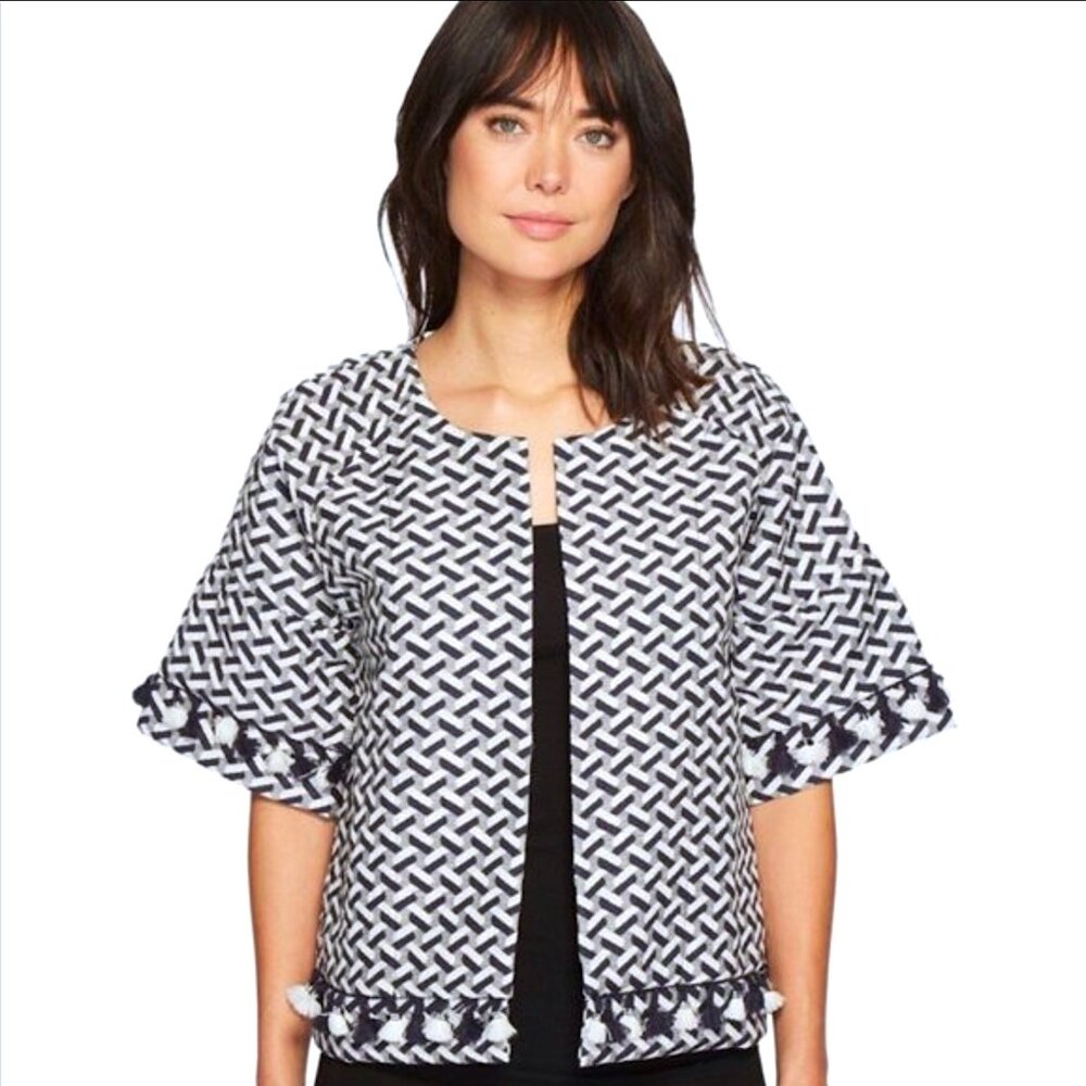 Bobeau “Jackie” Jacquard Crop Jacket – Dark Navy & White (Size S) – NWT